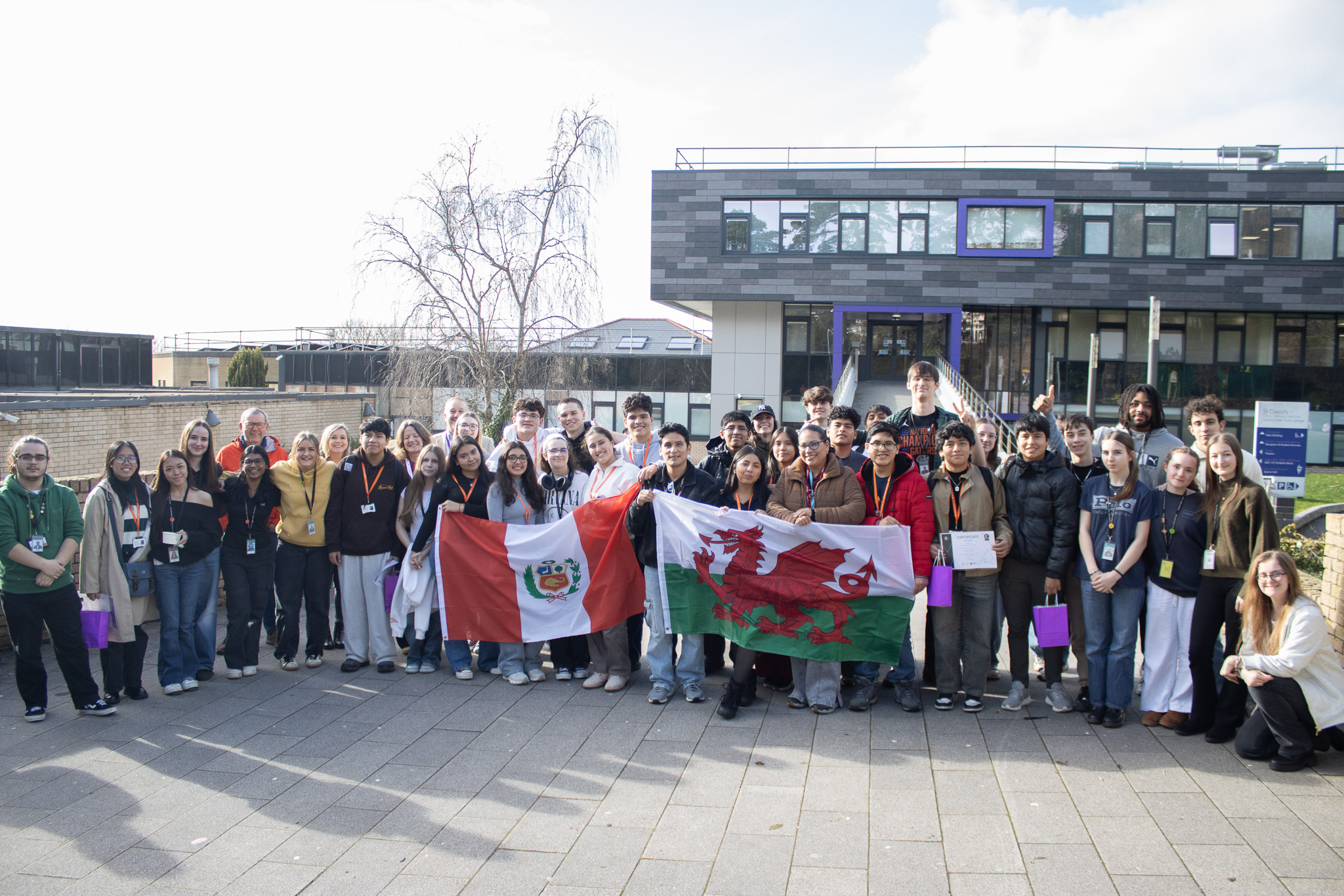 Welsh and Peruvian students outside St David's College